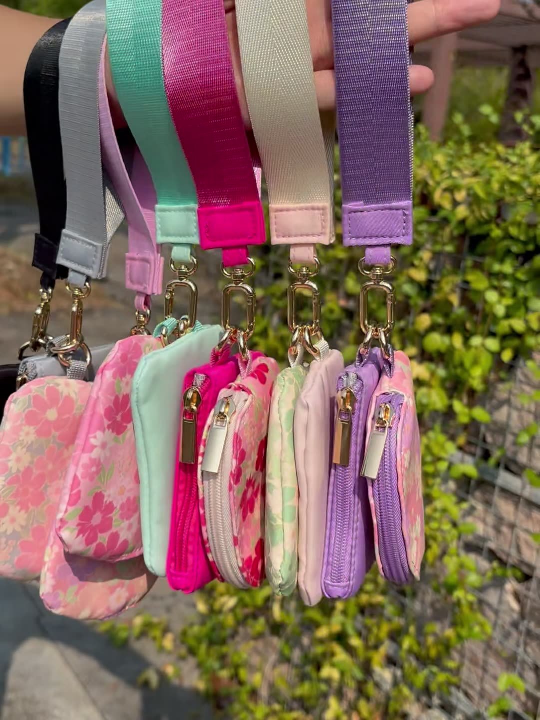 2025lulu same style multifunctional waterproof nylon wrist bag double pocket card holder keychain printed leather coin purse