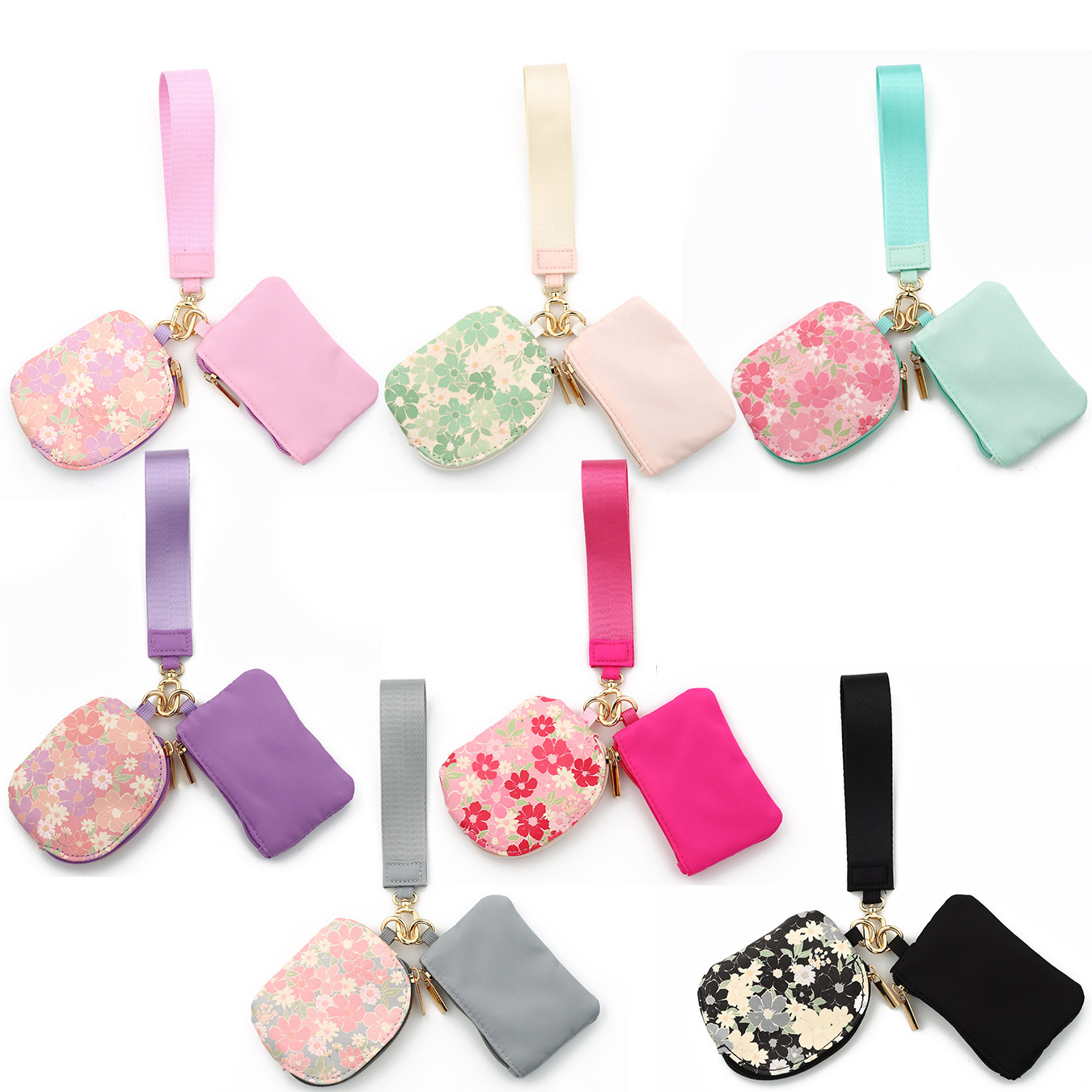 2025lulu same style multifunctional waterproof nylon wrist bag double pocket card holder keychain printed leather coin purse