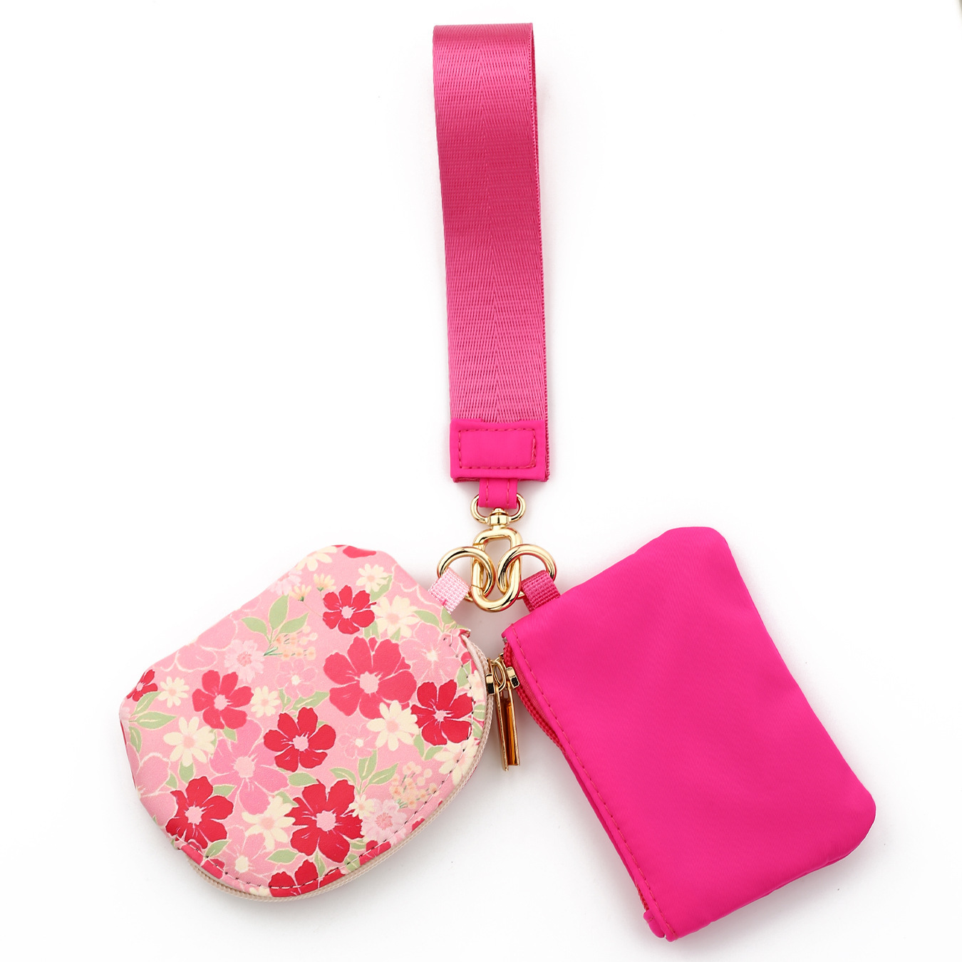 2025lulu same style multifunctional waterproof nylon wrist bag double pocket card holder keychain printed leather coin purse