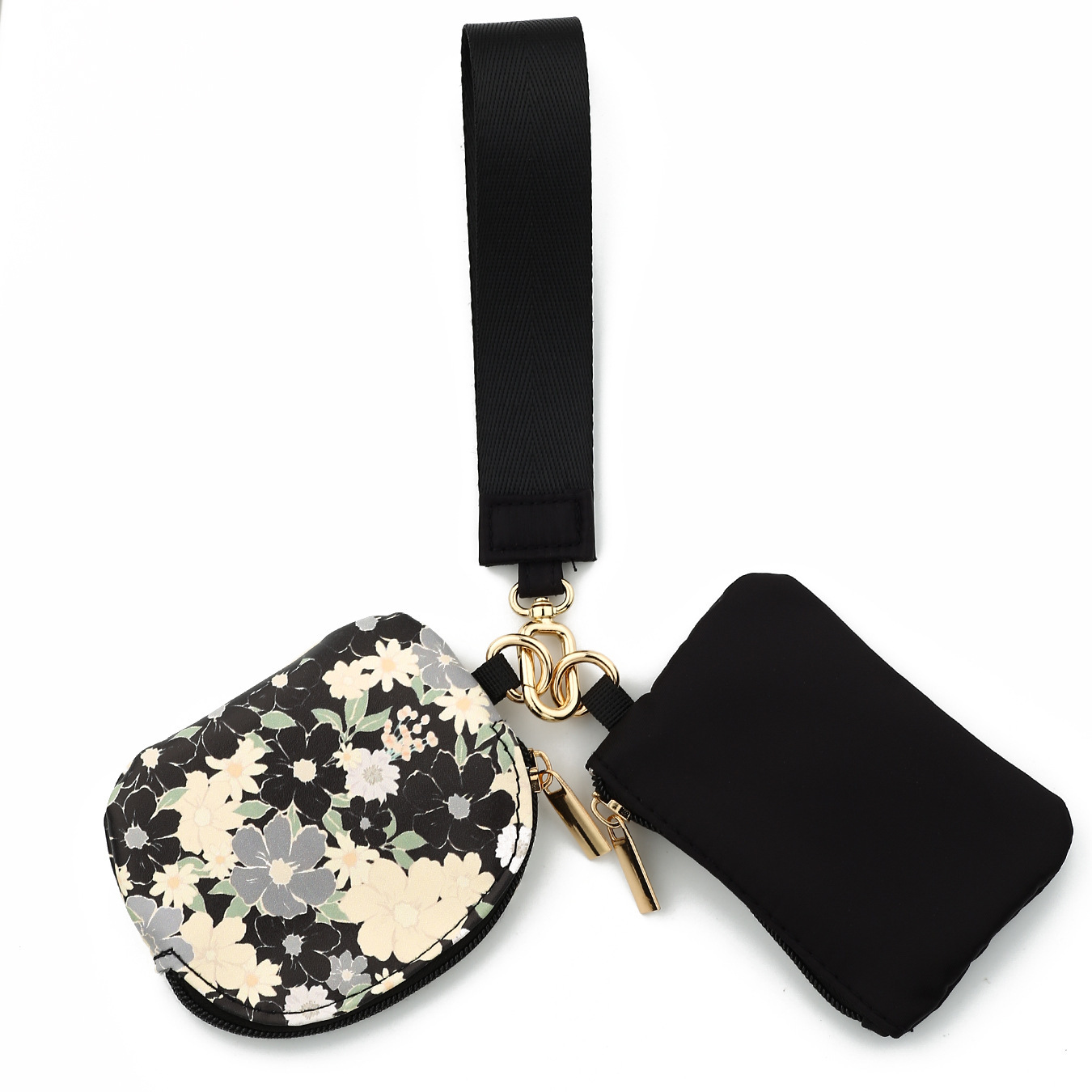 2025lulu same style multifunctional waterproof nylon wrist bag double pocket card holder keychain printed leather coin purse