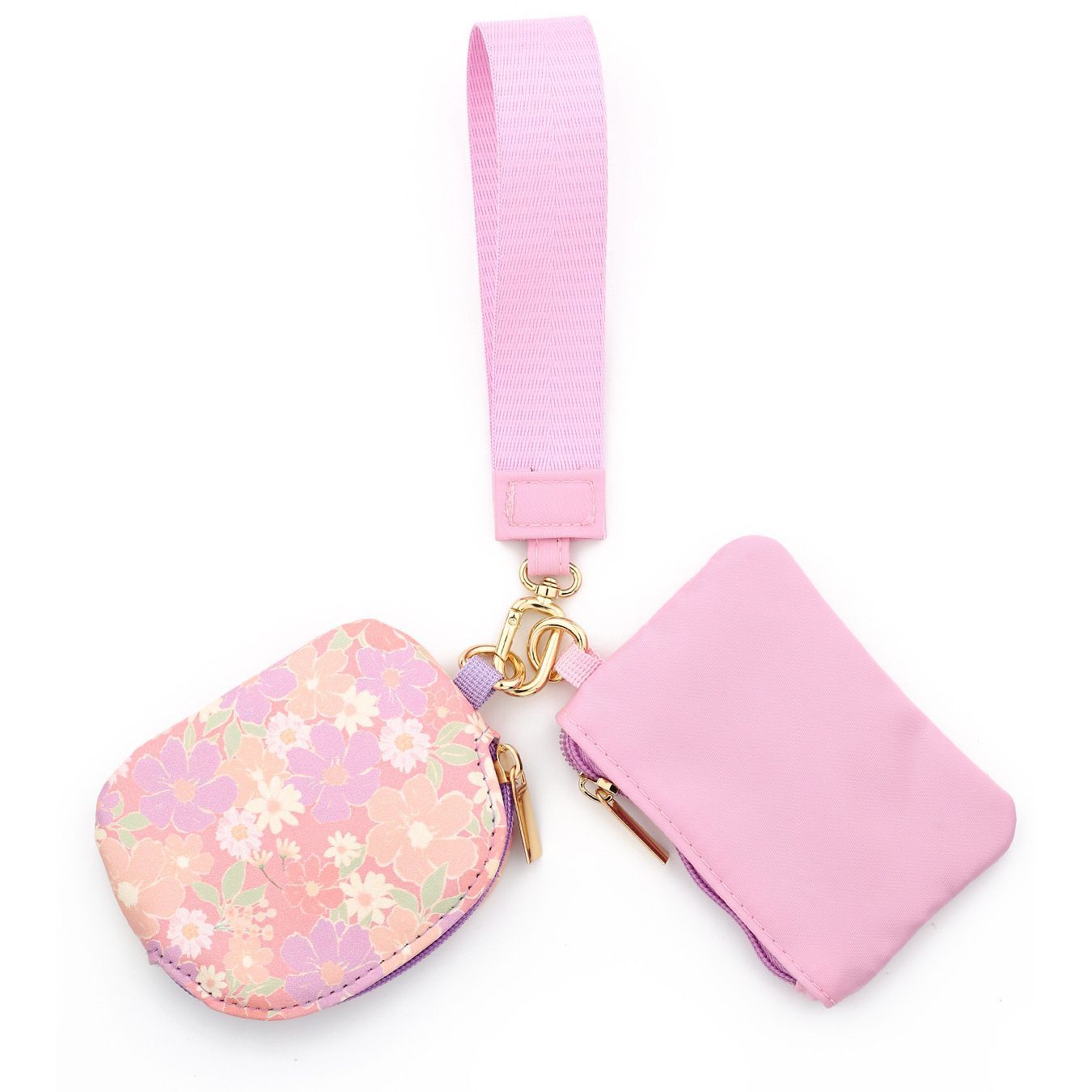 2025lulu same style multifunctional waterproof nylon wrist bag double pocket card holder keychain printed leather coin purse
