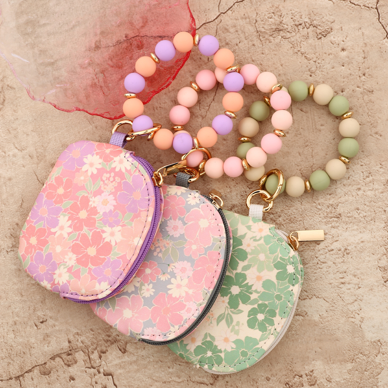 2025 Multifunctional Waterproof Wrist Bag Semicircular Card Holder Keychain Printed Leather Wallet Silicone Bracelet ID Bag