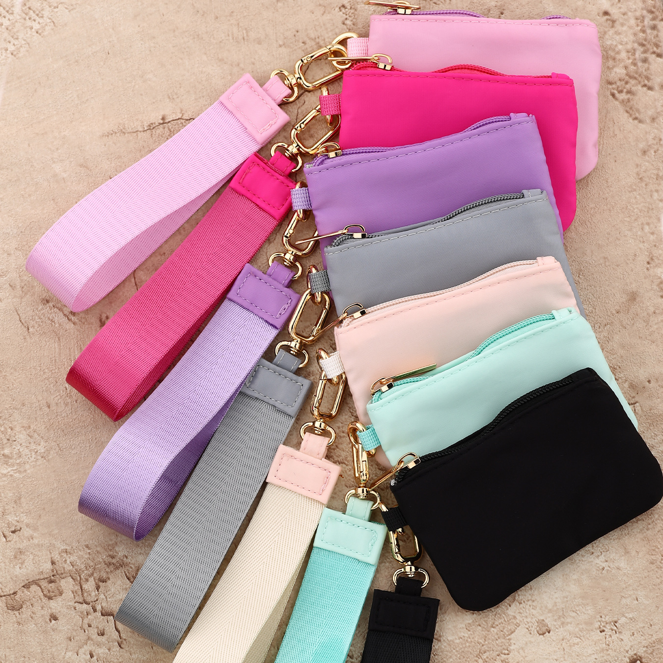 2025 Cross-border Spot Multifunctional Waterproof Nylon Wrist Bag Card Holder Keychain Women's Portable Mini Coin Purse