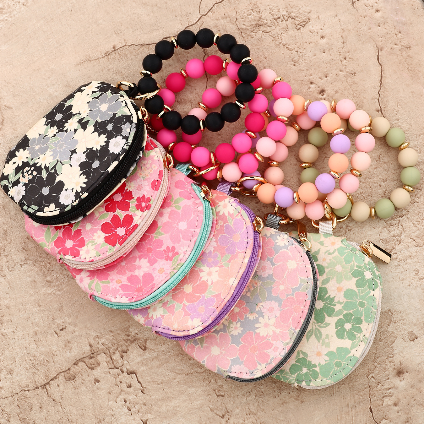 2025 Multifunctional Waterproof Wrist Bag Semicircular Card Holder Keychain Printed Leather Wallet Silicone Bracelet ID Bag
