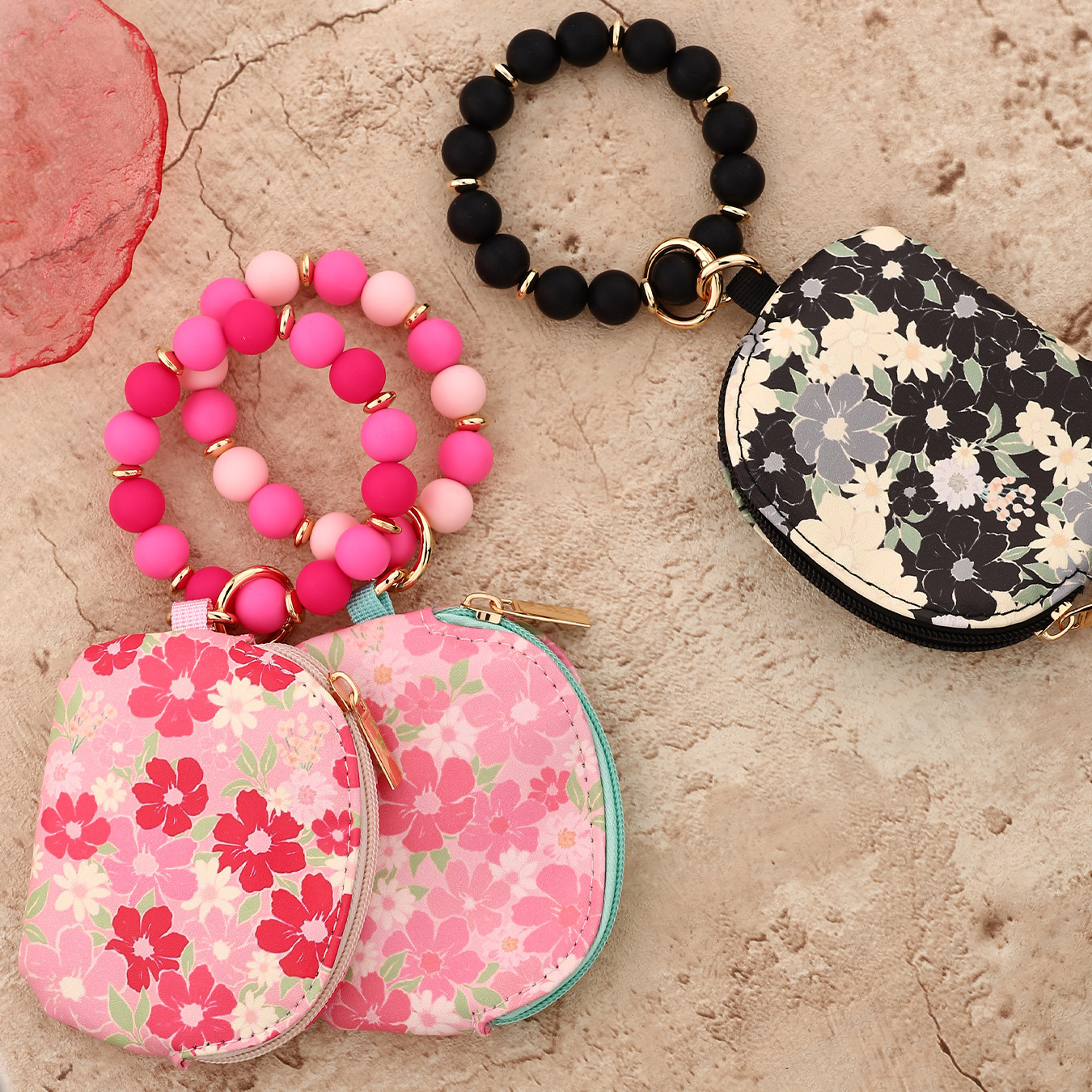 2025 Multifunctional Waterproof Wrist Bag Semicircular Card Holder Keychain Printed Leather Wallet Silicone Bracelet ID Bag