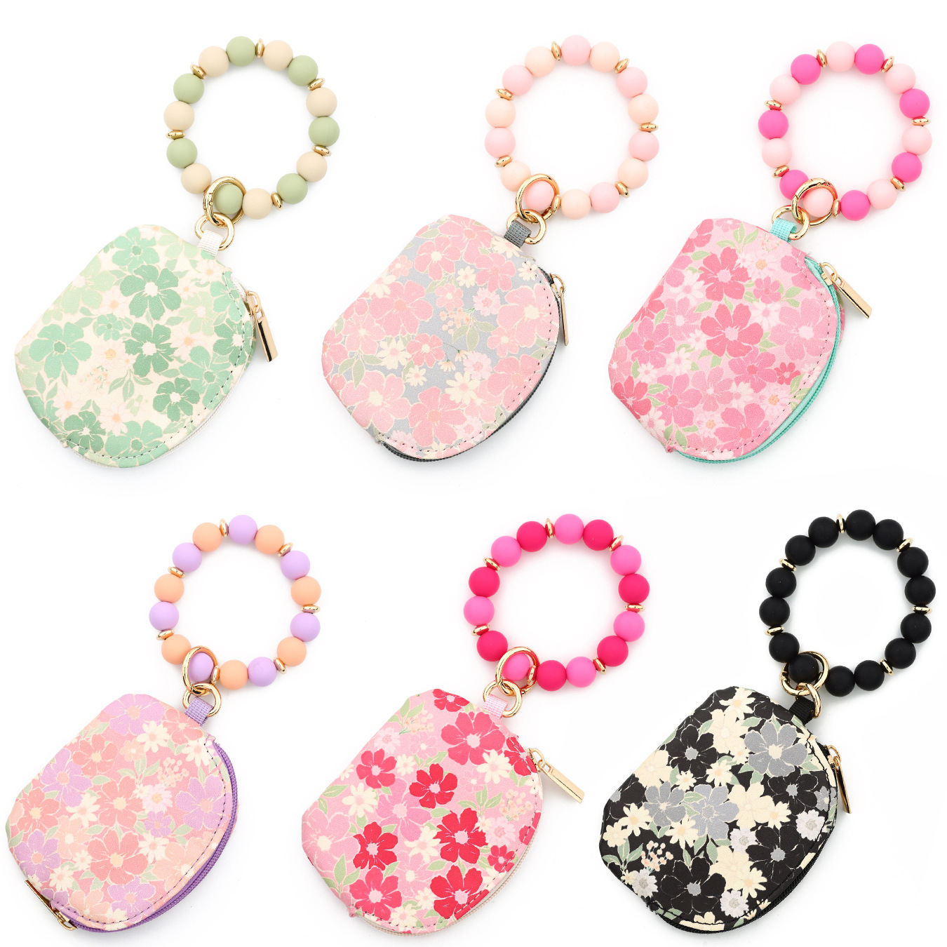 2025 Multifunctional Waterproof Wrist Bag Semicircular Card Holder Keychain Printed Leather Wallet Silicone Bracelet ID Bag