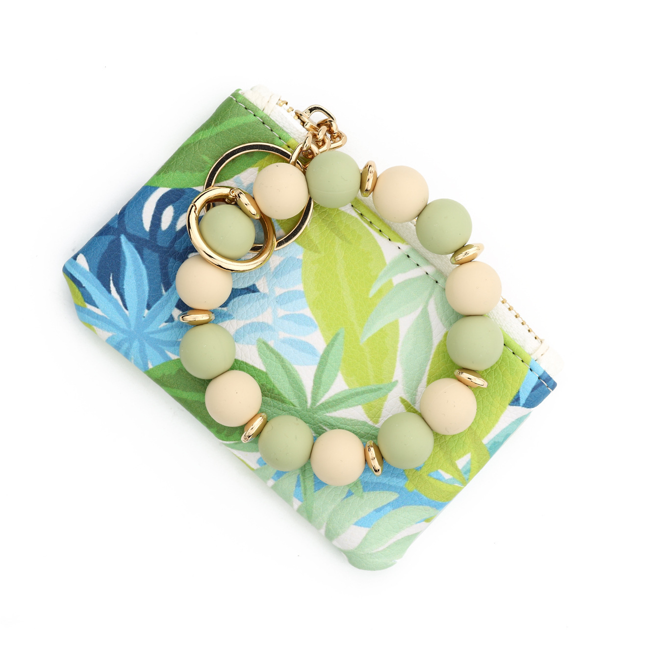 25 Cross-border wallet bow card holder ladies printed handbag silicone bead bracelet keychain ID bag wallet