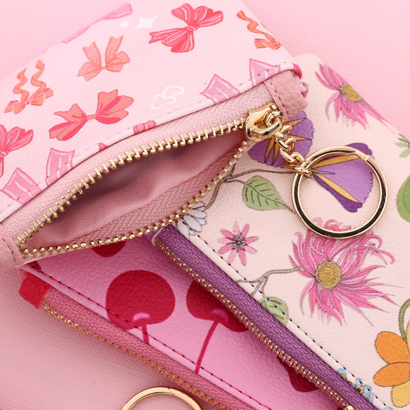 25 Cross-border wallet bow card holder ladies printed handbag silicone bead bracelet keychain ID bag wallet