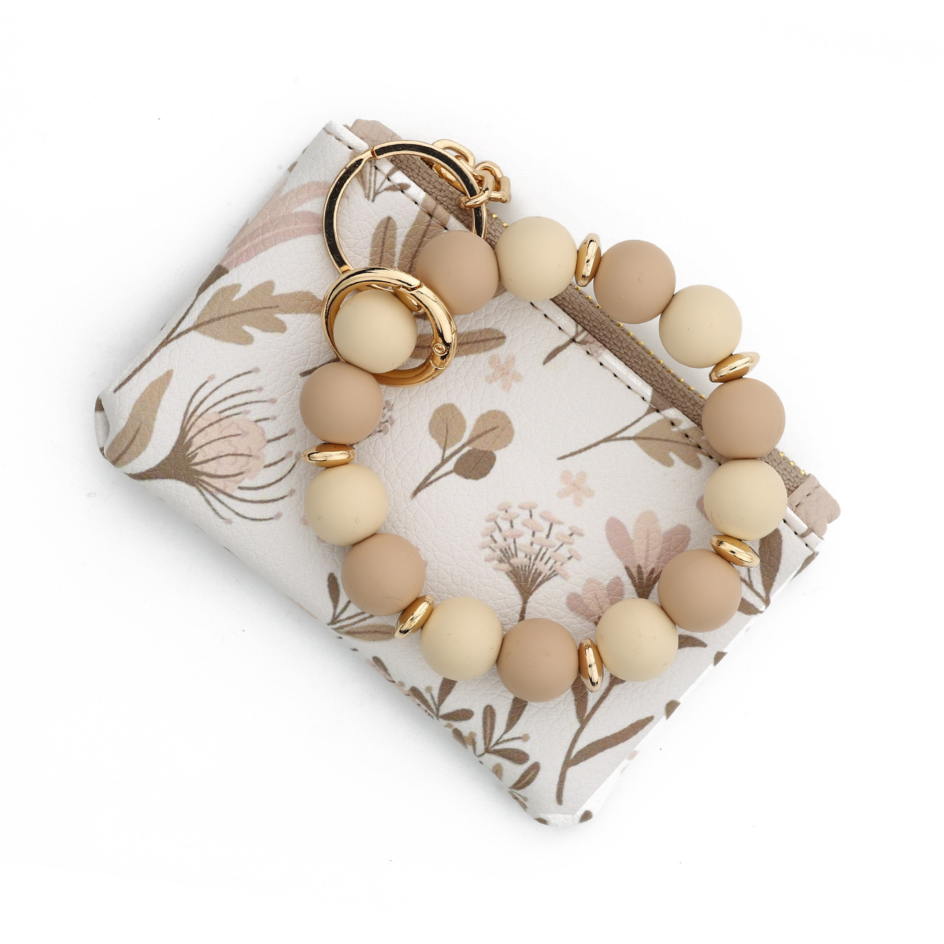 25 Cross-border wallet bow card holder ladies printed handbag silicone bead bracelet keychain ID bag wallet