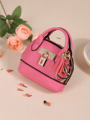 Plum red small semi-circular handbag