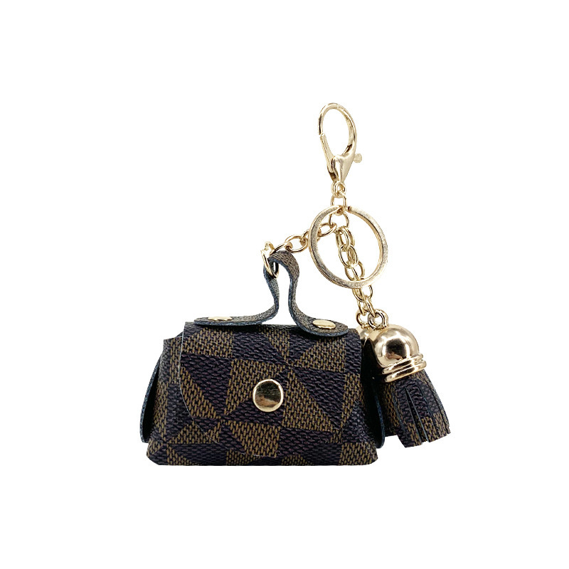 Creative monogrammed leather mini keychain tassel coin purse portable mini storage earphone pouch pendant wholesale