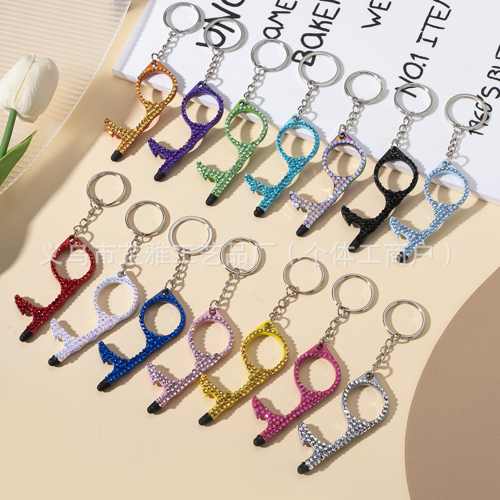 Amazon cross-border multi-functional double-sided diamond-encrusted door opener portable keychain