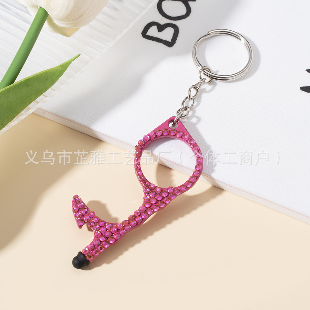Amazon cross-border multi-functional double-sided diamond-encrusted door opener portable keychain