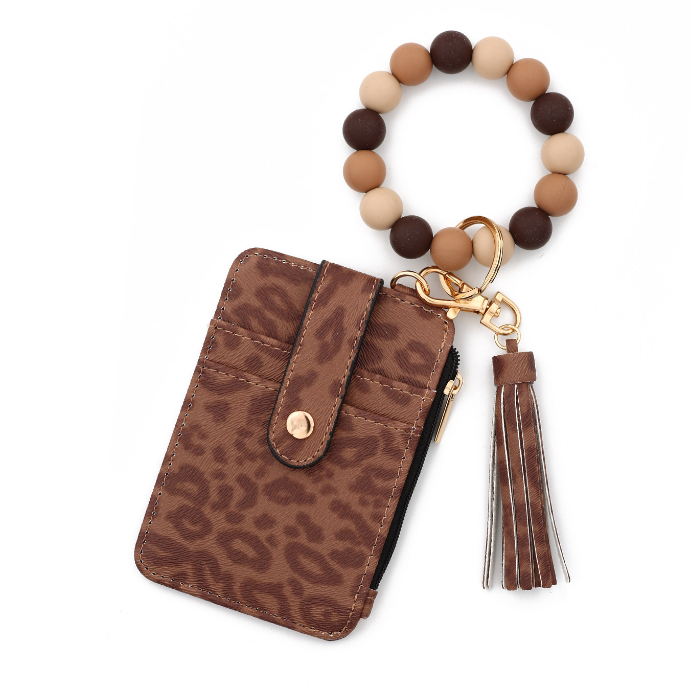 2026 In-stock cross-border European and American document holder, folded edge card holder, silicone bracelet, keychain, leopard print leather wallet