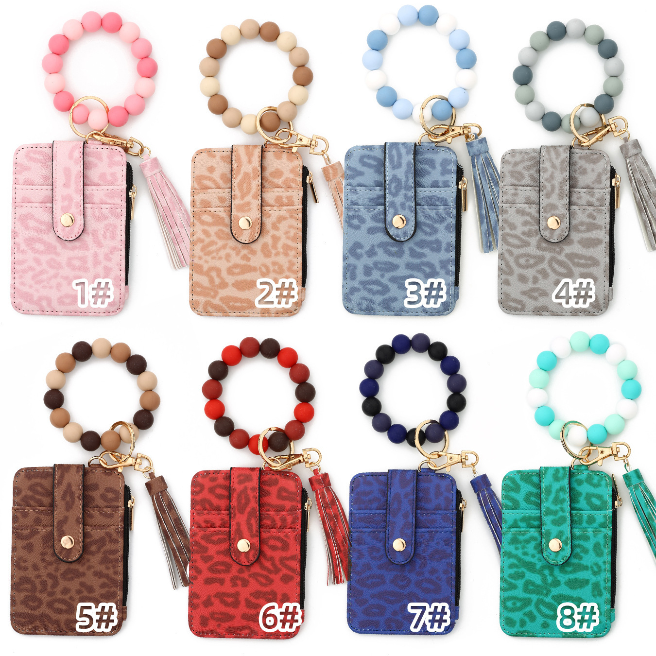2026 In-stock cross-border European and American document holder, folded edge card holder, silicone bracelet, keychain, leopard print leather wallet