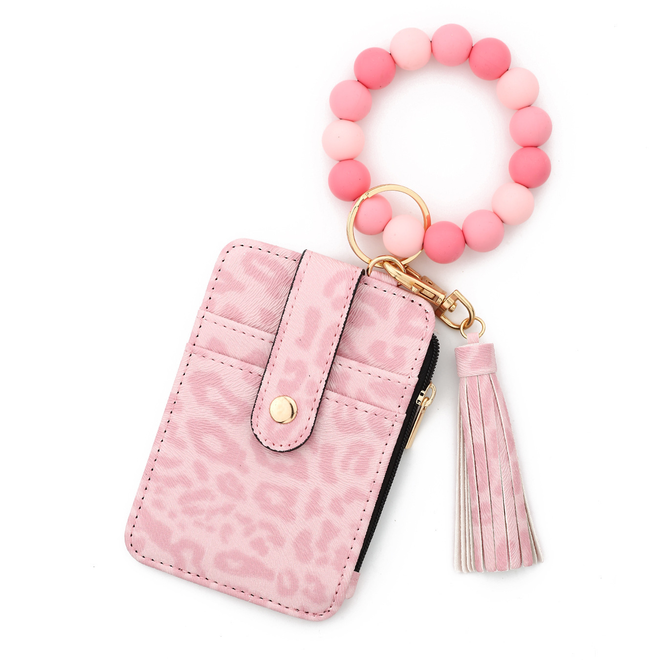 2026 In-stock cross-border European and American document holder, folded edge card holder, silicone bracelet, keychain, leopard print leather wallet