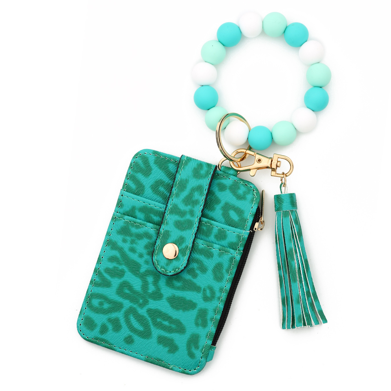 2026 In-stock cross-border European and American document holder, folded edge card holder, silicone bracelet, keychain, leopard print leather wallet