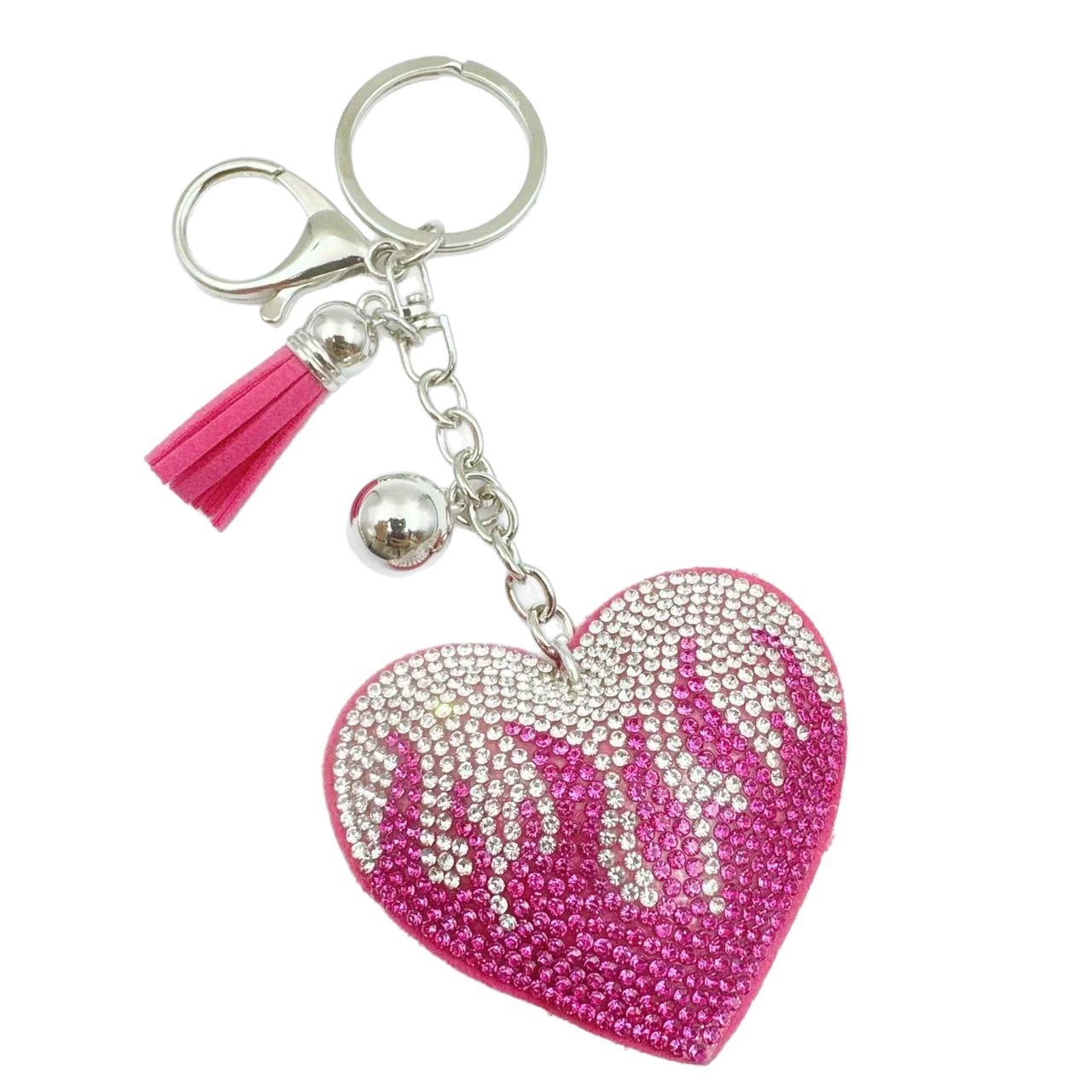 New cute rhinestone keychain for women, fashionable flame heart tassel bag charm, Valentine's Day gift.