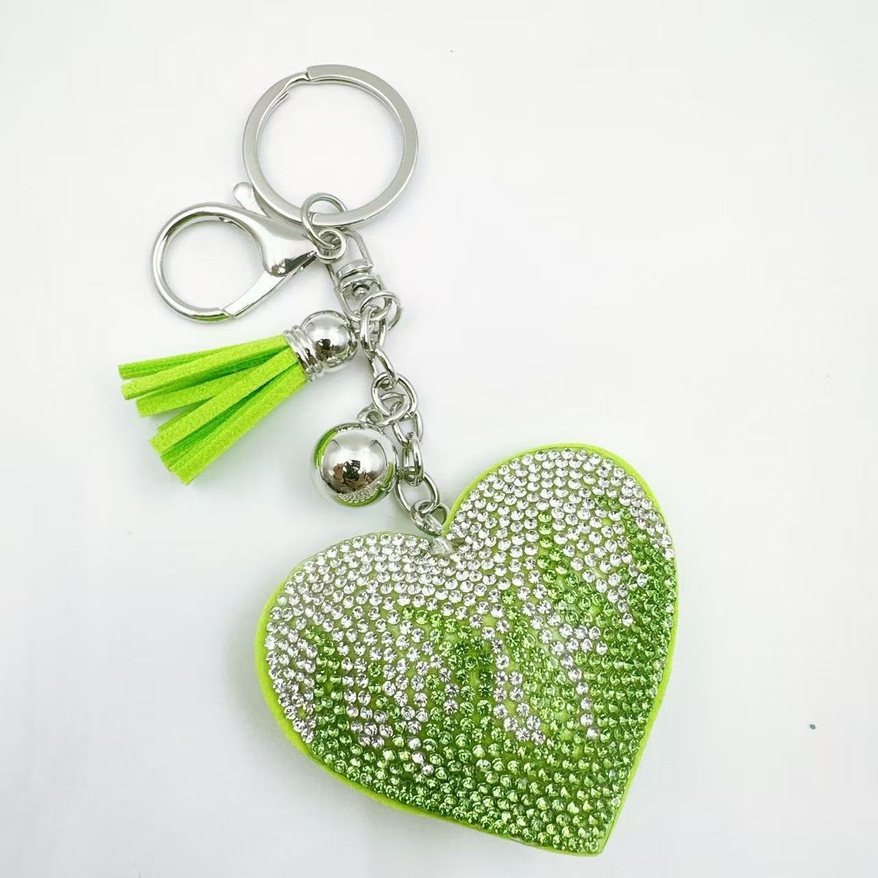 New cute rhinestone keychain for women, fashionable flame heart tassel bag charm, Valentine's Day gift.