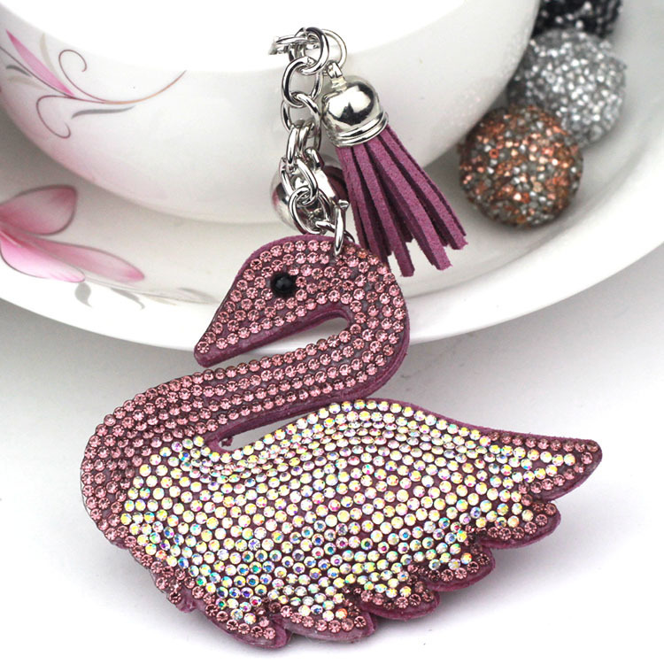 Cross-border popular creative swan Korean velvet rhinestone keychain for women's bags and cars, Korean style gift