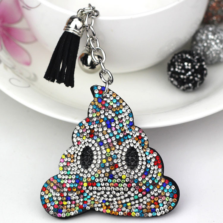 New cute poop-shaped accessory for women's bags, creative QQ emoticon gift, Korean style velvet rhinestone keychain