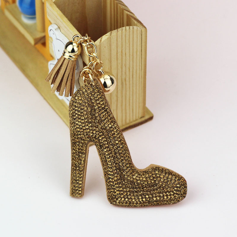 New export style velvet rhinestone-encrusted bag charm, fashionable high-heeled shoe keychain, car and mobile phone fashion pendant.