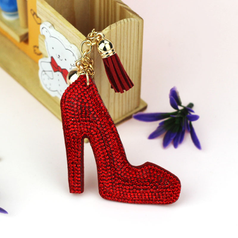 New export style velvet rhinestone-encrusted bag charm, fashionable high-heeled shoe keychain, car and mobile phone fashion pendant.