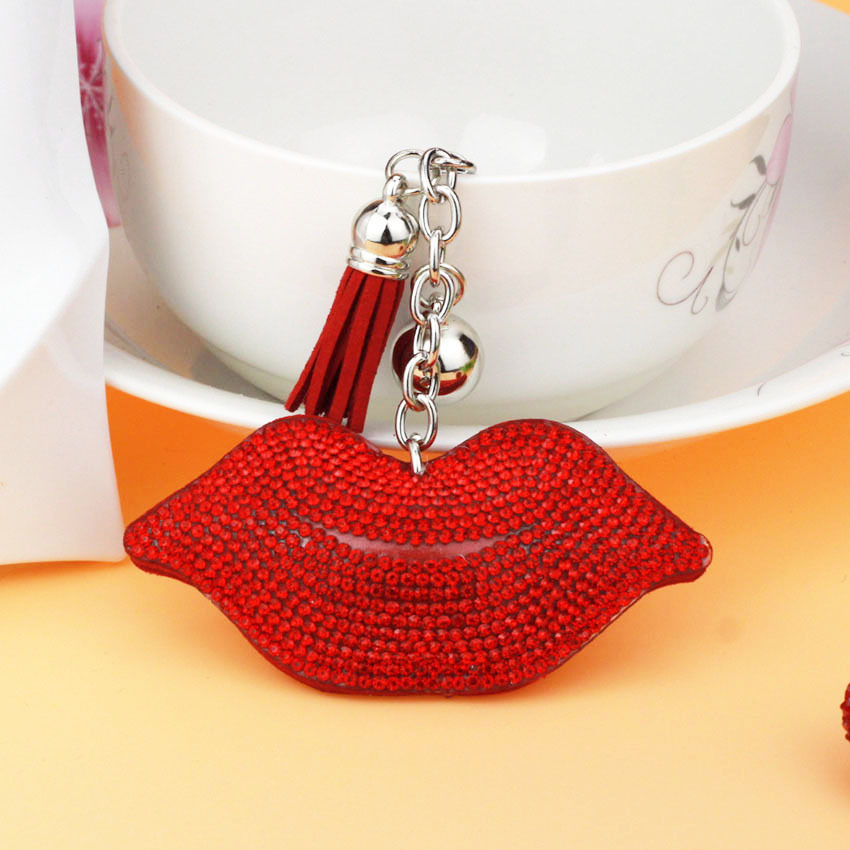 Fashionable lip-shaped leather tassel keychain for phones, bags, and accessories; Valentine's Day gift wholesale.