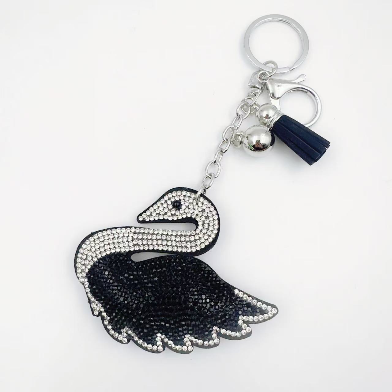 Cross-border popular creative swan Korean velvet rhinestone keychain for women's bags and cars, Korean style gift