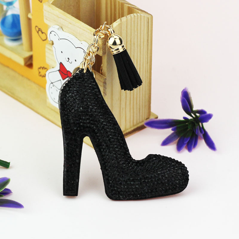 New export style velvet rhinestone-encrusted bag charm, fashionable high-heeled shoe keychain, car and mobile phone fashion pendant.