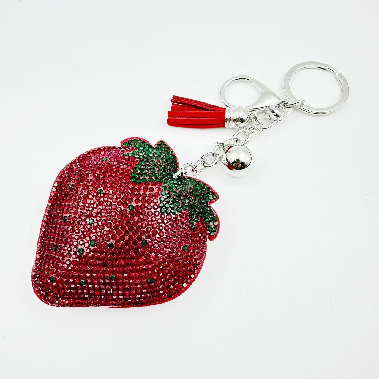 Wholesale rhinestone-encrusted strawberry keychains