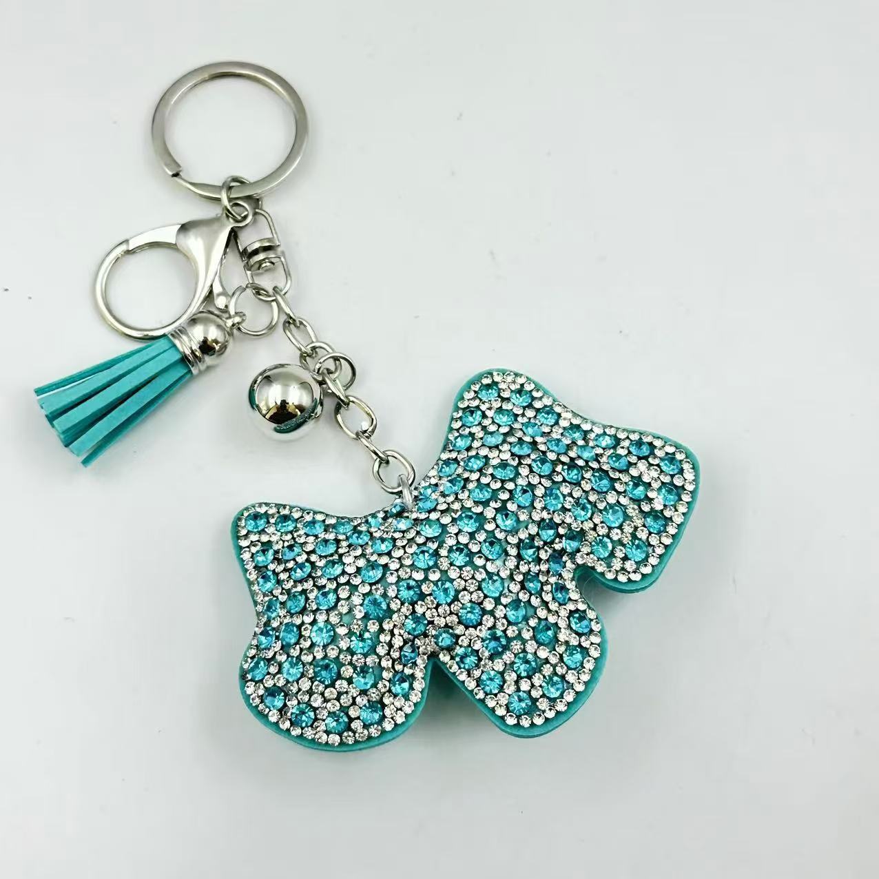 Cross-border creative cute rhinestone puppy keychain sparkling bag rhinestone pendant tassel accessories gift wholesale