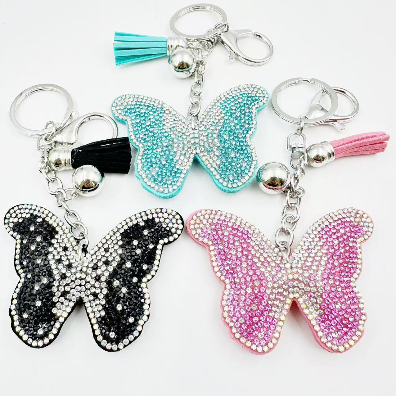 New Crystal Rhinestone Butterfly Keychain, Fashionable Rhinestone Bag Tassel Pendant, Women's Gift, Factory Wholesale