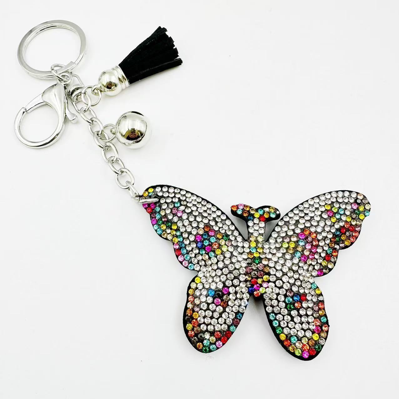 New cute cartoon Korean style velvet rhinestone butterfly keychain fashion bag crystal tassel pendant girl's gift