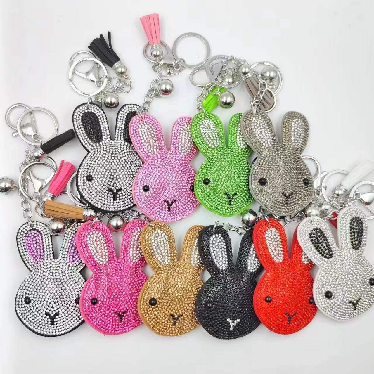 Factory direct sales of popular jewelry, bag charms, Korean velvet rhinestone cartoon rabbit head keychains on AliExpress.