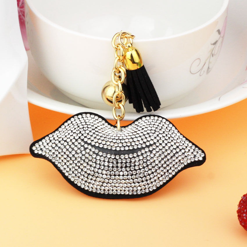 Fashionable lip-shaped leather tassel keychain for phones, bags, and accessories; Valentine's Day gift wholesale.