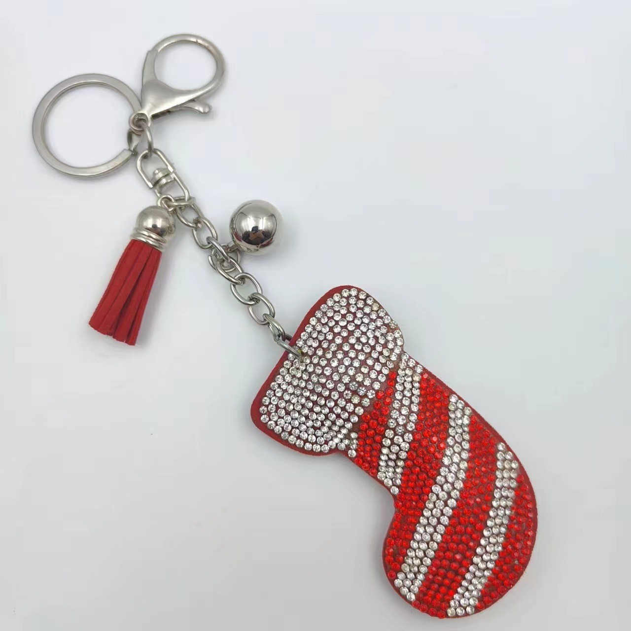 Christmas series of hot-fix rhinestone keychains, bag charms, rhinestone tassel decorative accessories wholesale