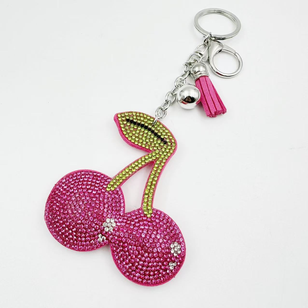Creative cross-border cherry rhinestone velvet keychain bag pendant keychain gift accessory rhinestone wholesale