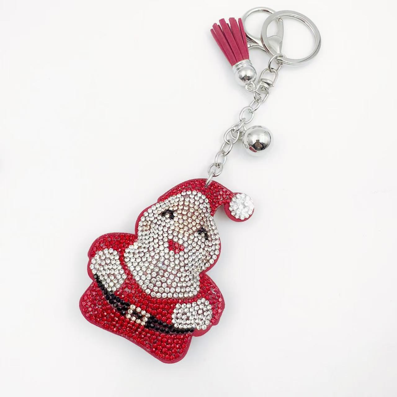 Christmas series of hot-fix rhinestone keychains, bag charms, rhinestone tassel decorative accessories wholesale