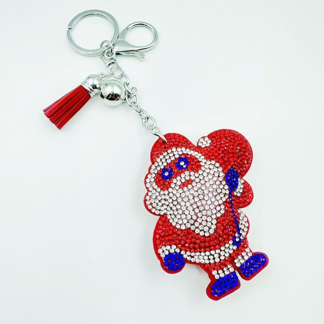 Christmas series of hot-fix rhinestone keychains, bag charms, rhinestone tassel decorative accessories wholesale