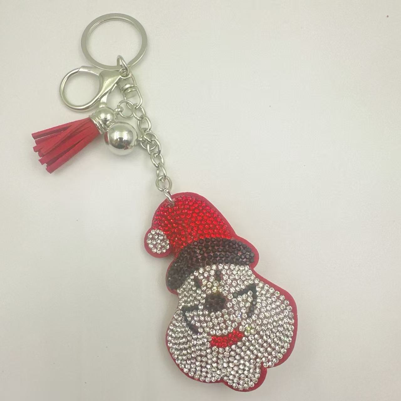 Christmas series of hot-fix rhinestone keychains, bag charms, rhinestone tassel decorative accessories wholesale