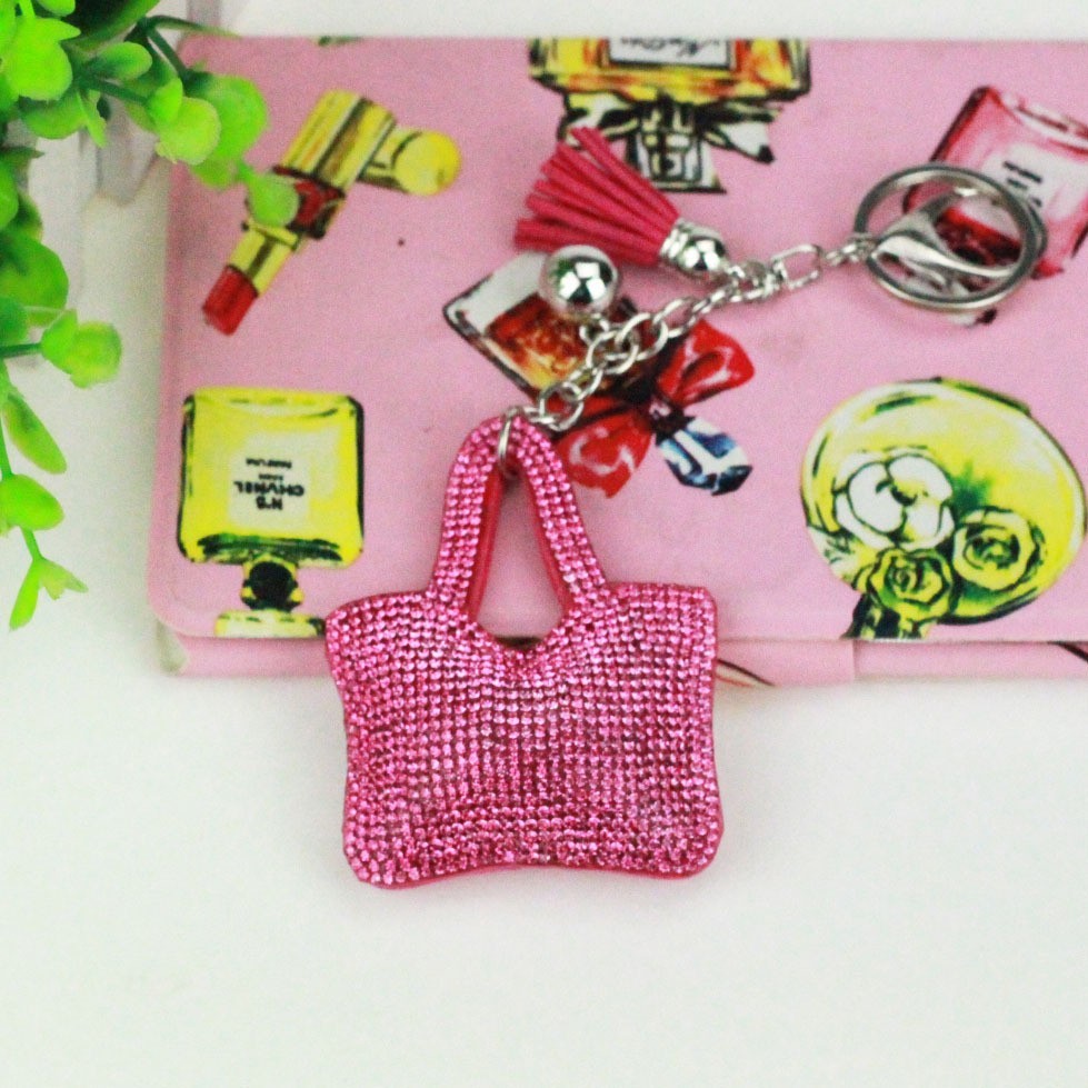 New cross-border tassel monochrome rainbow bag with hot-fix rhinestones, Korean velvet keychain, clothing bag, car pendant, DIY ornament