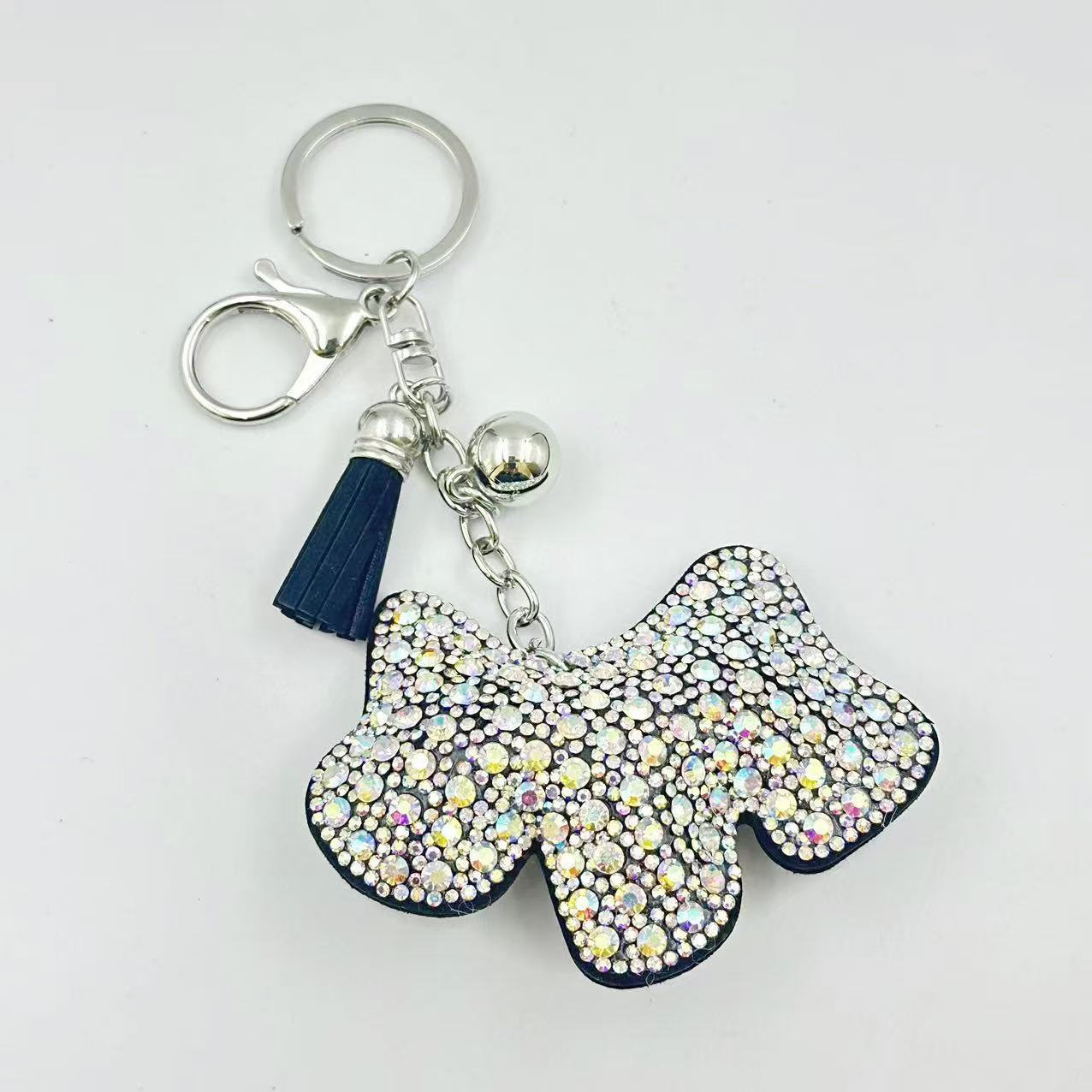 Cross-border creative cute rhinestone puppy keychain sparkling bag rhinestone pendant tassel accessories gift wholesale