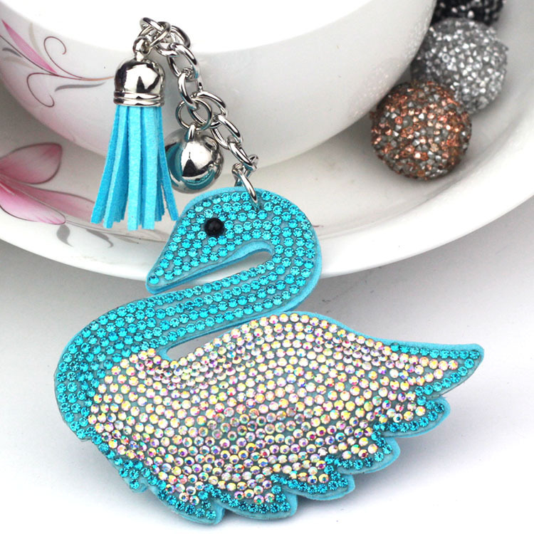 Cross-border popular creative swan Korean velvet rhinestone keychain for women's bags and cars, Korean style gift