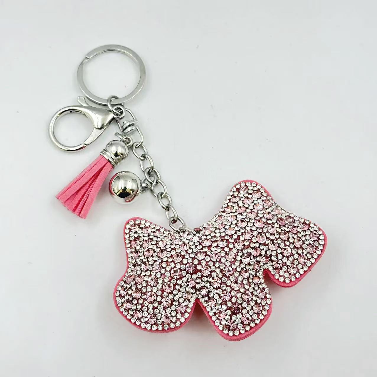 Cross-border creative cute rhinestone puppy keychain sparkling bag rhinestone pendant tassel accessories gift wholesale