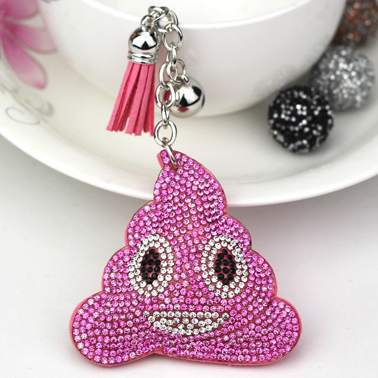 New cute poop-shaped accessory for women's bags, creative QQ emoticon gift, Korean style velvet rhinestone keychain
