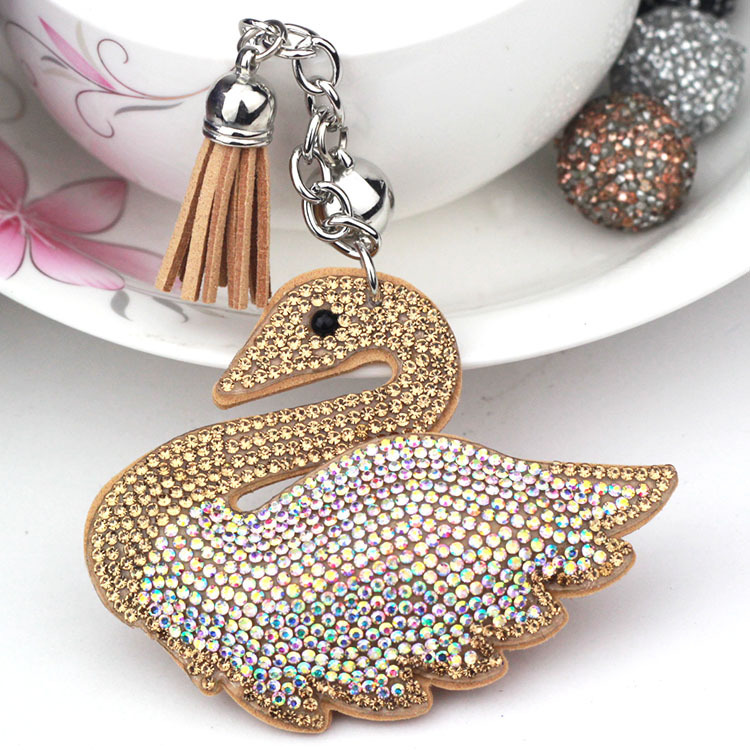 Cross-border popular creative swan Korean velvet rhinestone keychain for women's bags and cars, Korean style gift