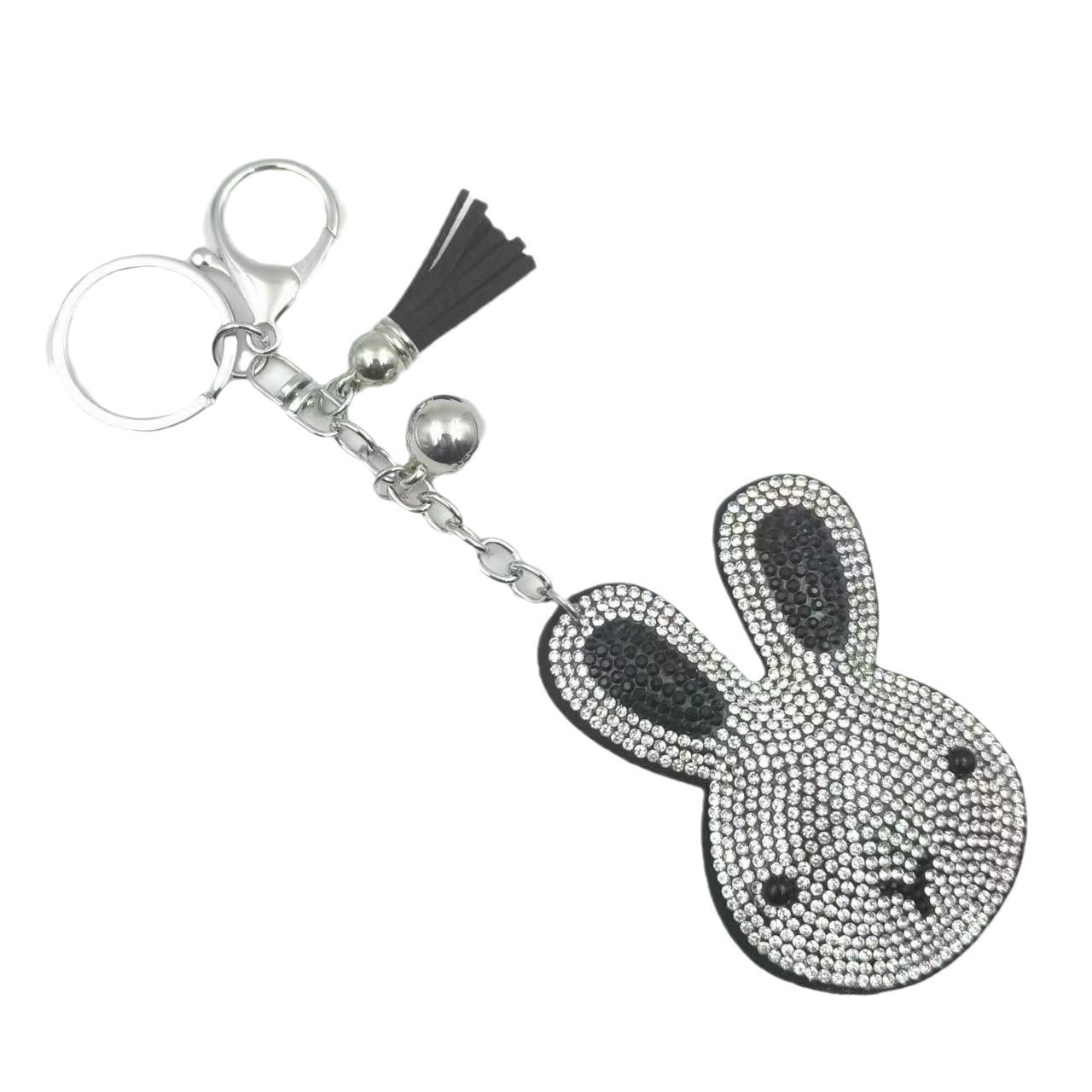 Factory direct sales of popular jewelry, bag charms, Korean velvet rhinestone cartoon rabbit head keychains on AliExpress.