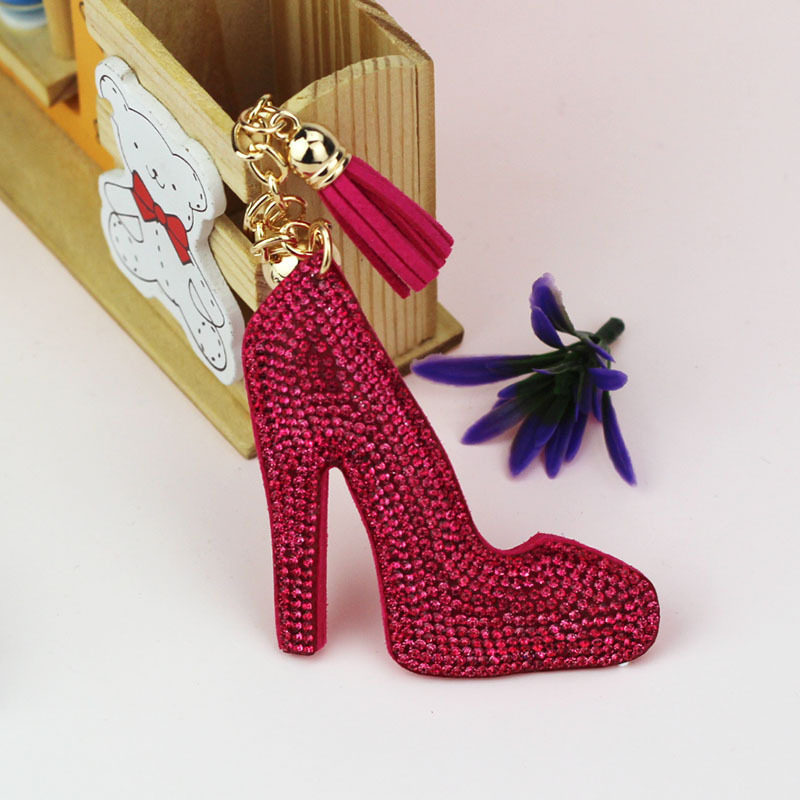 New export style velvet rhinestone-encrusted bag charm, fashionable high-heeled shoe keychain, car and mobile phone fashion pendant.