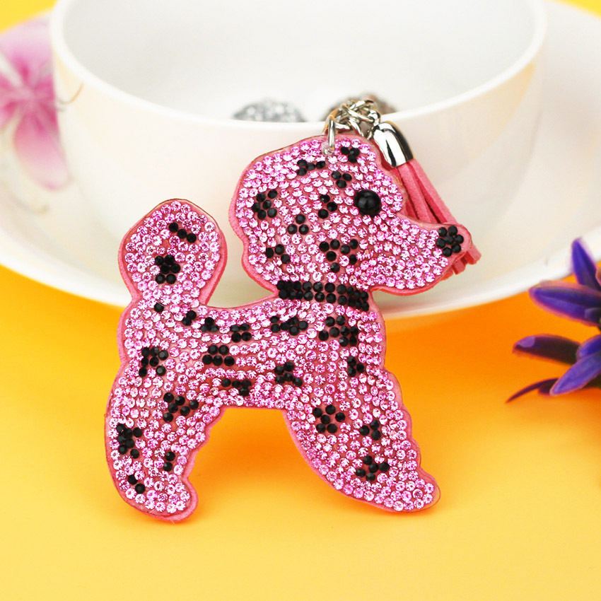 Cross-border e-commerce hot-selling two-tone teddy bear plush keychain with hot-fix rhinestones, fashionable plush tassel women's bag charm